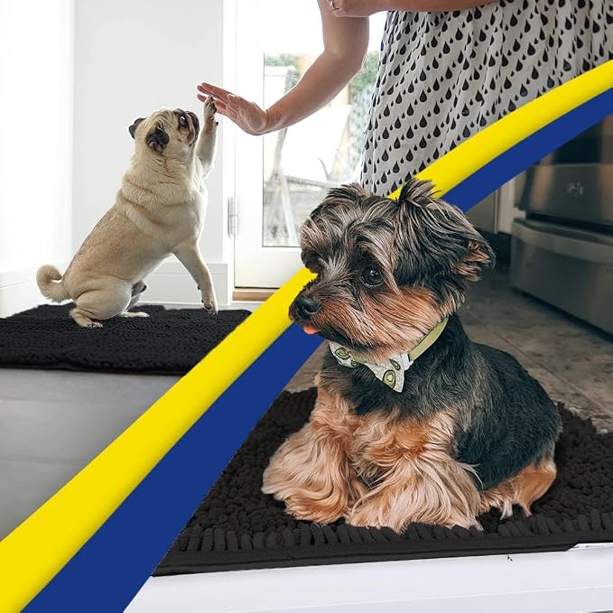 Muddy Mat® | Super Water Absorbent Door Mat Indoor, Microfiber Quick Dry Chenille Entryway Rug, Slip Resistant Front Door Mat, Indoor Mats for Entryway, Machine Washable Pet Rug, Black XXXL 72"X48"