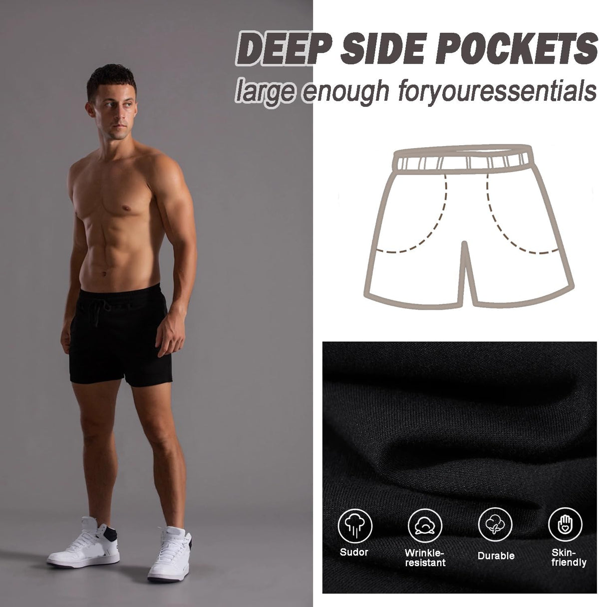 Skiennix Men's Cotton Sweat Shorts - Comfortable Workout Shorts with Pockets | Size 5.5/7 Inch