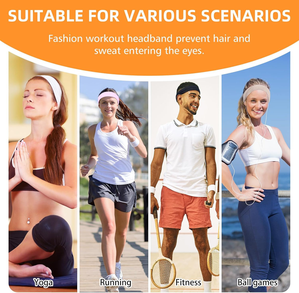 Skiennix 8PCS Non-Slip Sports Headbands - Elastic & Soft for Absorbing Sweat | Ideal for Workouts & Travel