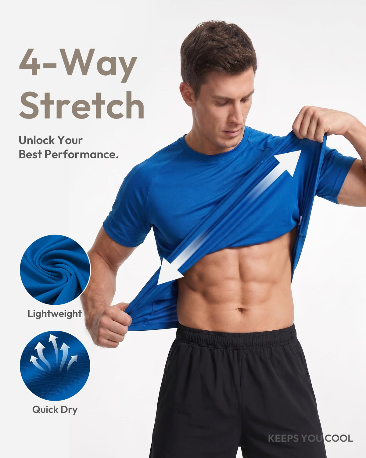 MCPORO Workout Shirts for Men Short Sleeve Quick Dry Athletic Gym Active T Shirt Moisture Wicking Black X-Large