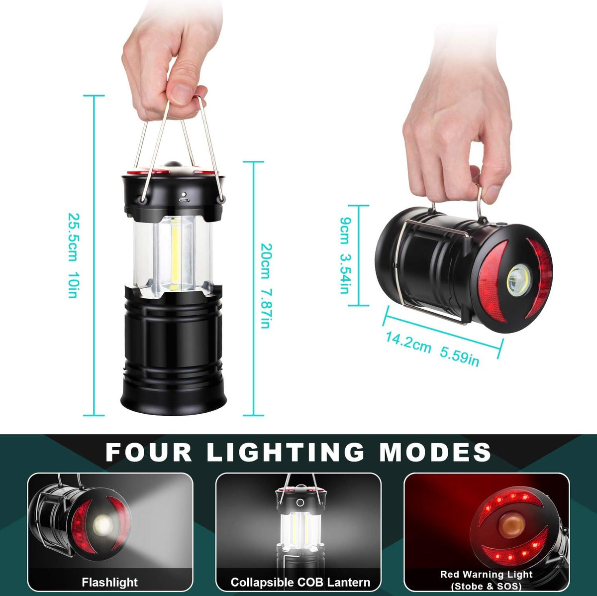 Skiennix LED Lanterns - 4 Pack Camping Lights for Emergencies | Rechargeable & Battery Operated