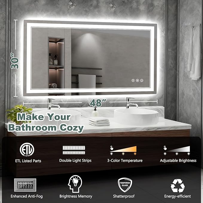 48x30 Inch LED Bathroom Mirror
