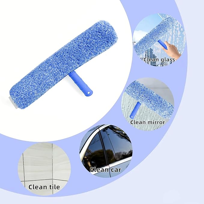 Squeegee with Shelf Storage for Window Cleaning,Window Cleaning Squeegee kit with Bucket&Microfiber Scrubber,Bathroom,Shower Doors,Mirrors,Tiles,and Car Windows Blue
