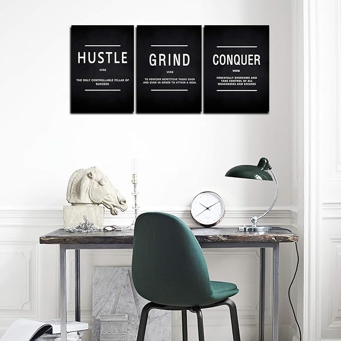KAWAHONE Success Quotes Wall Art, Grind Hustle Conquer Motivation Wall Poster