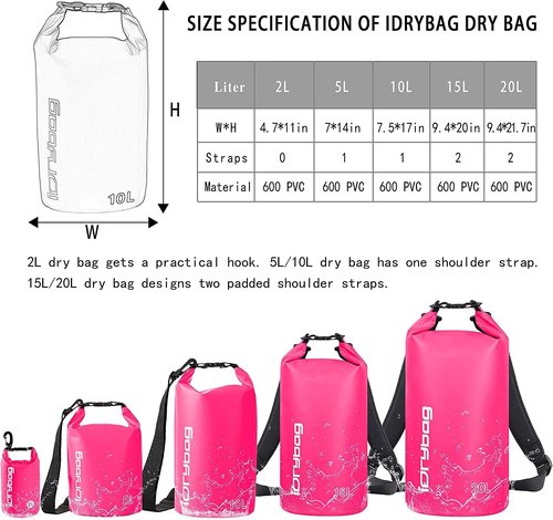 IDRYBAG Waterproof Dry Bag for Kayaking - Lightweight & Durable | Available in 2L, 5L, 10L, 15L, 20L