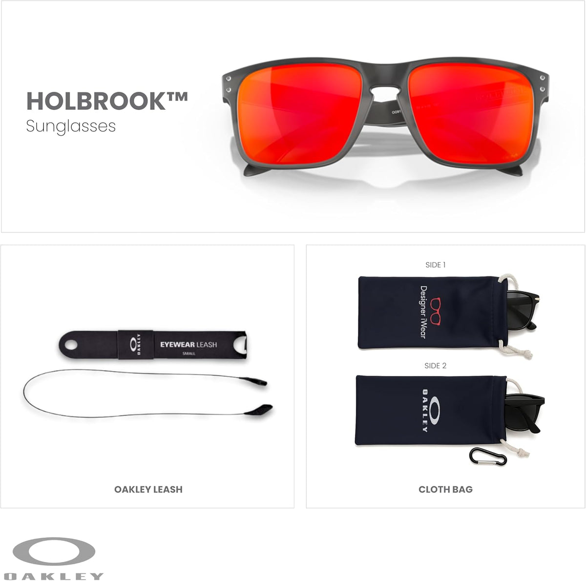 OAKLEY Holbrook OO9102 Square Sunglasses for Men+ Bundle Accessory Leash Kit, Microfiber Pouch