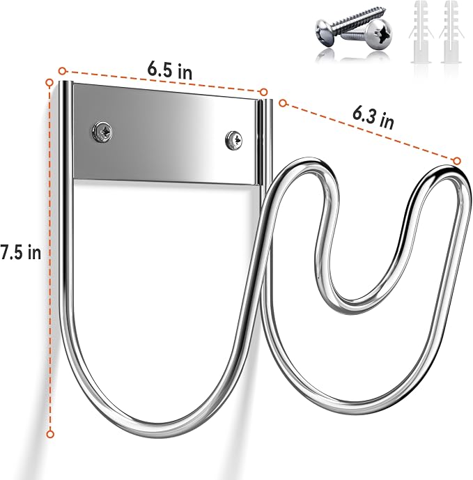 Stainless Steel Garden Hose Holder - Extra Large Heavy Duty Silver SS304 Wall Mounted Hanger for Water Hose, Extension Cords, Vacuum Lines, Anti-Rust (2 Pack)