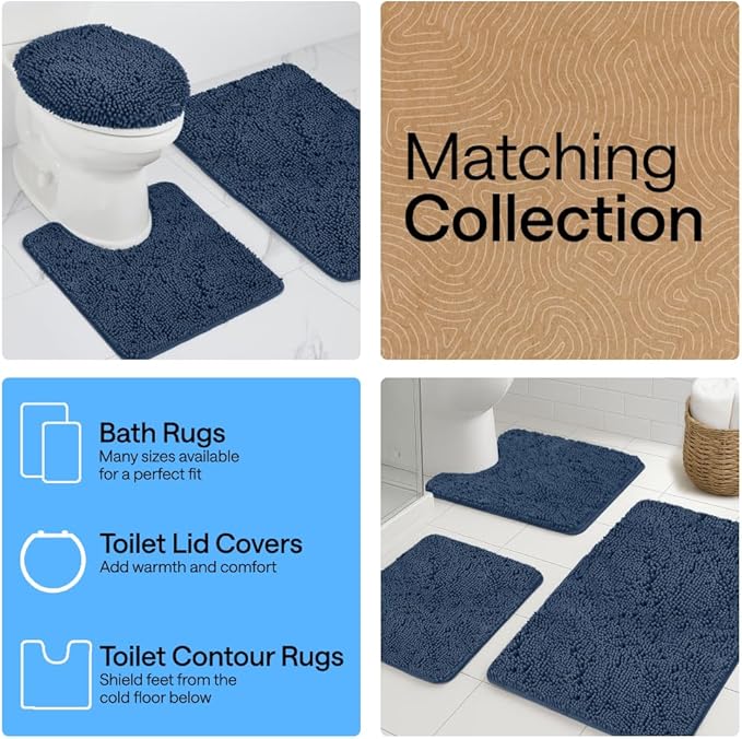 GORILLA GRIP Bath Rug Mat 60x24, Soft Absorbent Chenille, Quick Dry Microfiber Mats, Rubber Backing Washable Shower Floor Rugs, Bathmat Runner, US Designed Bathroom Home Decor Accessories Navy Blue