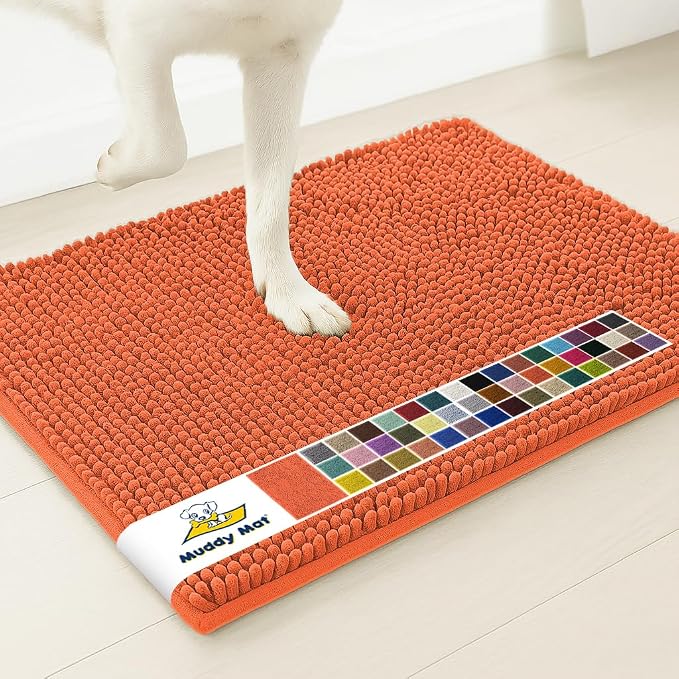 Muddy Mat® | Super Water Absorbent Door Mat Indoor, Microfiber Quick Dry Chenille Entryway Rug, Slip Resistant Front Door Mat, Indoor Mats for Entryway, Machine Washable Pet Rug, Coral 24" x 60"