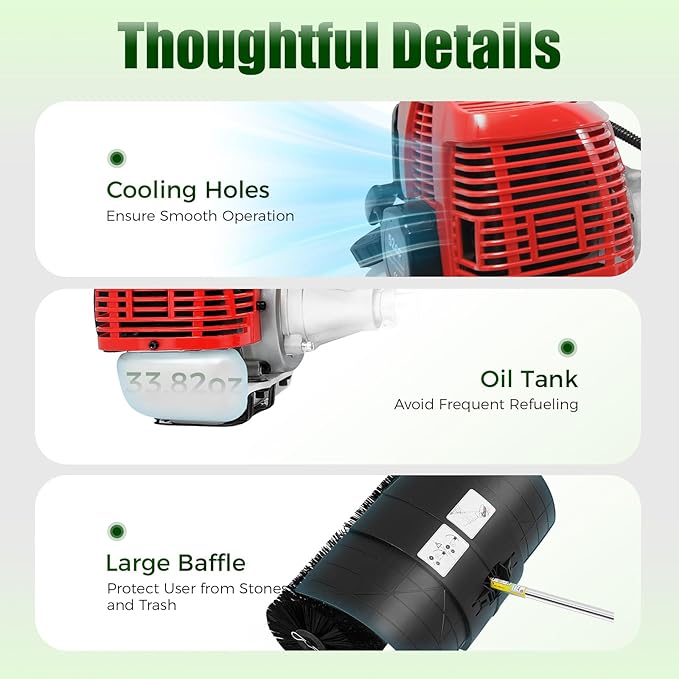 2.3HP Outdoor Hand Held Gas Power Broom, 52cc Gasoline Power Broom Walk Behind Sweeper Cleaning Driveway Tools High Performance Cleaner