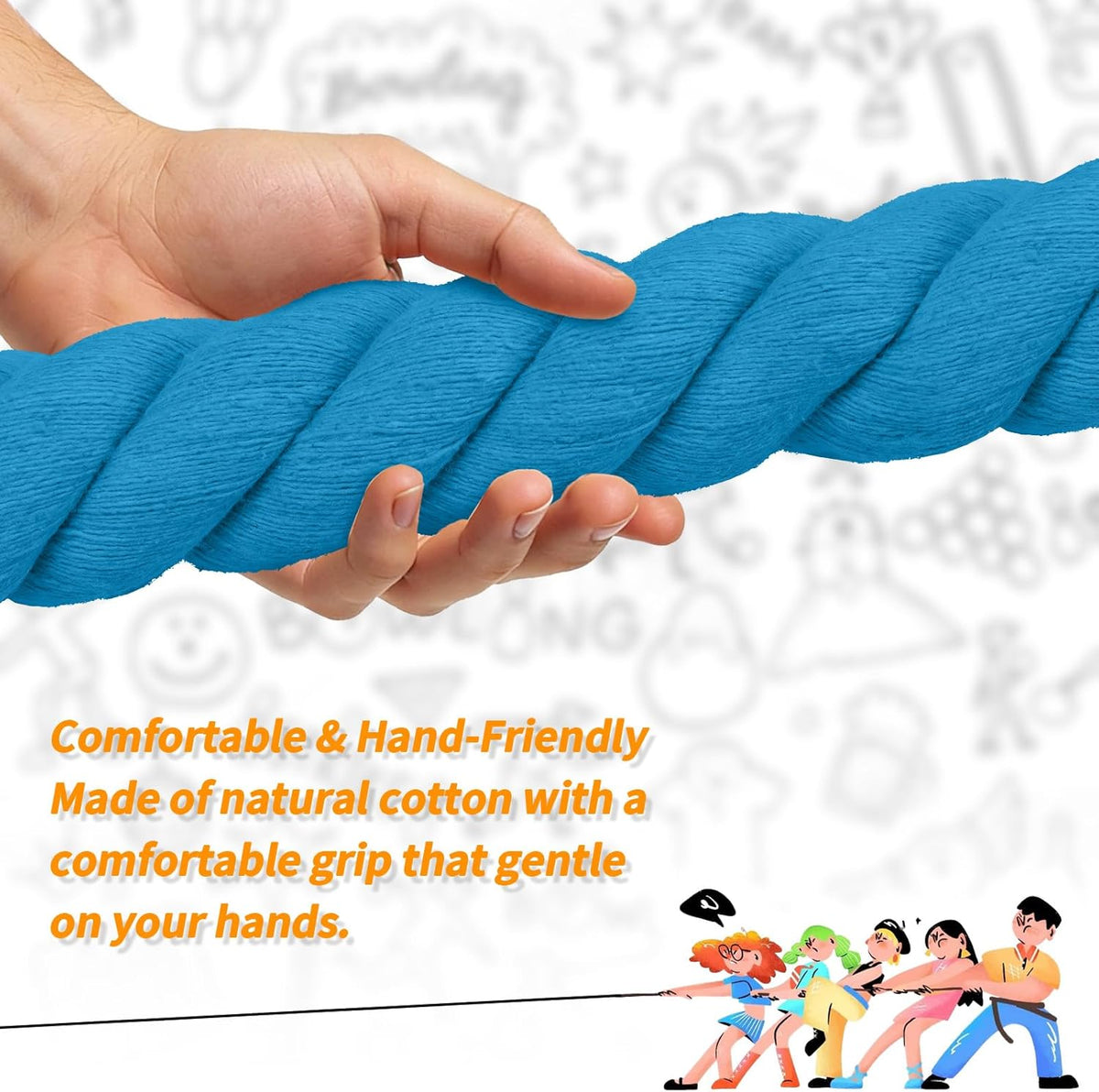 Skiennix Tug of War Rope - 25ft Soft Cotton Outdoor Pulling Rope for Team Building & Family Fun | Blue