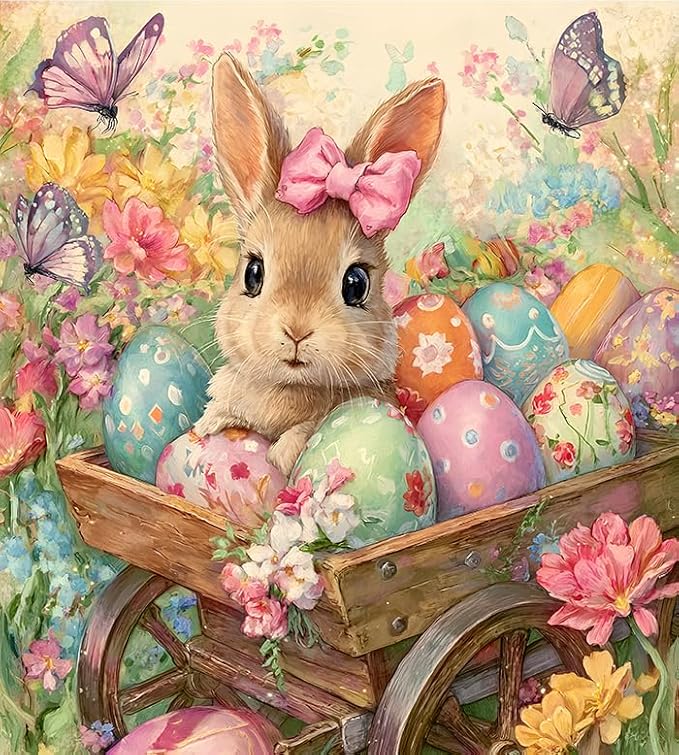NYZE Easter Dishwasher Magnets Cover, Bunny Dishwasher Magnetic Sticker Decorative, Reusable Dish Washer Cover for Dishwashers (Bunny in Wagon)