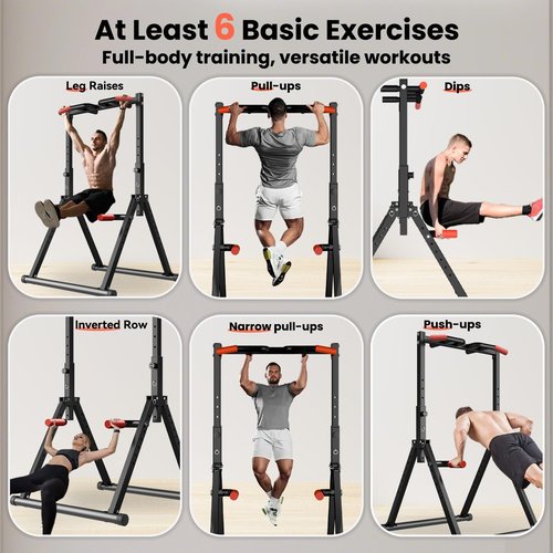 WATBKHE Foldable Power Tower Pull Up Bar Dip Station, Pull Up Bar Standing for Home Gym Adjustable Height, Multi-Functional Workout Equipment Strength Training Machine, Support 460LBS