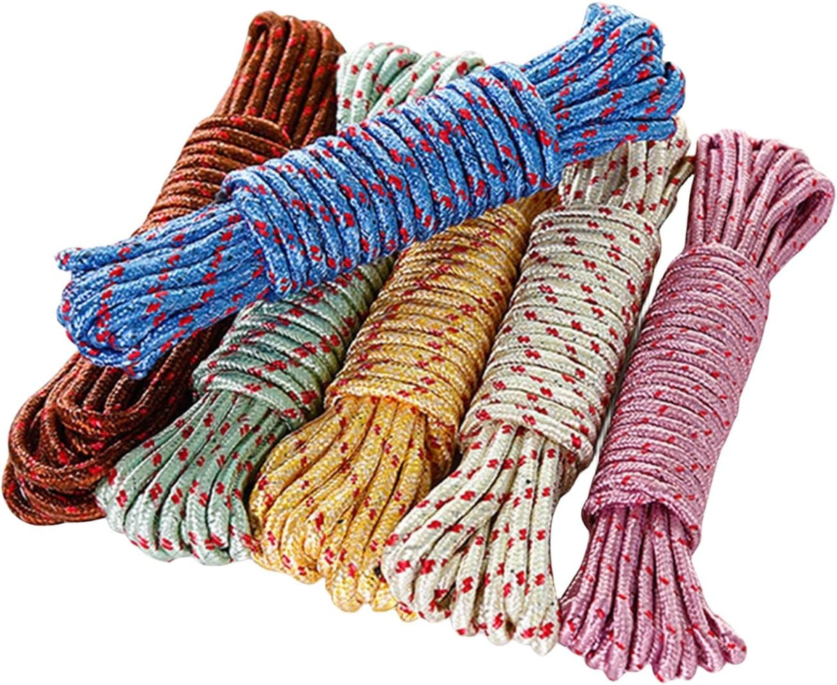 10M Heavy Duty Laundry Drying Clothesline Rope Portable Travel Nylon Cord Sturdy Clothes Line for Outdoor,Camping,Indoor,Crafting,Art Projects,Random Color Pack 2