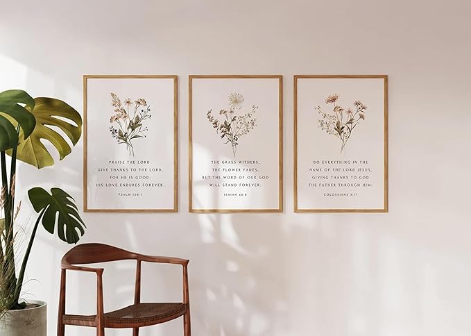 Wildflower Bible Floral Canvas Wall Art Christian Verses Floral Paintings Pictures Wall Decor Botanical Scripture Room Posters Prints for Bedroom Living Room Office Christian Scene Home Decorate
