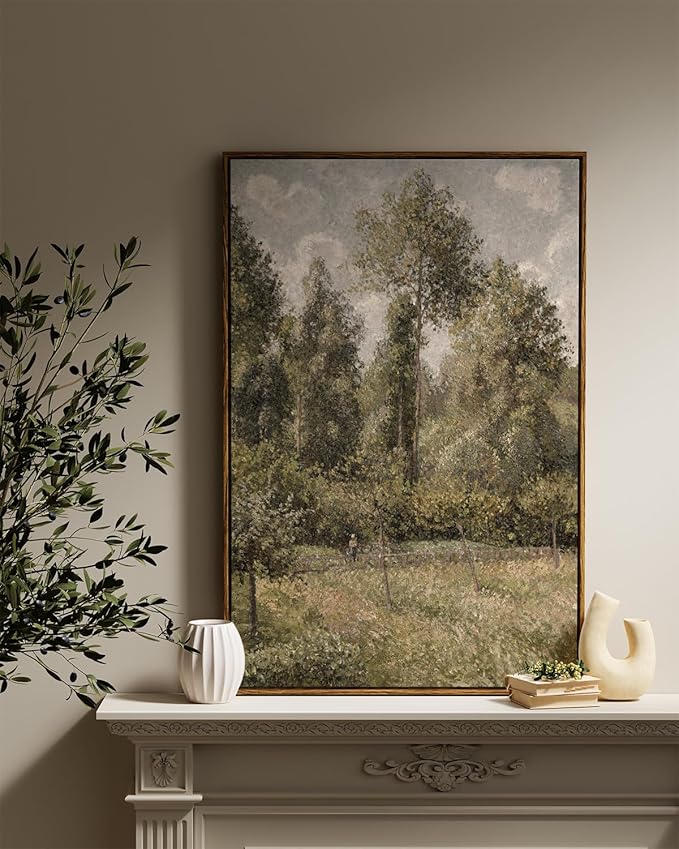 InSimSea Framed Canvas Prints Art Vintage Decor, Bushes Poplars Nature Landscape Paintings, Large Prints, Farmhouse Decor, Classical Wall Decorations for Bedroom Living Room Bathroom, 24"x36"