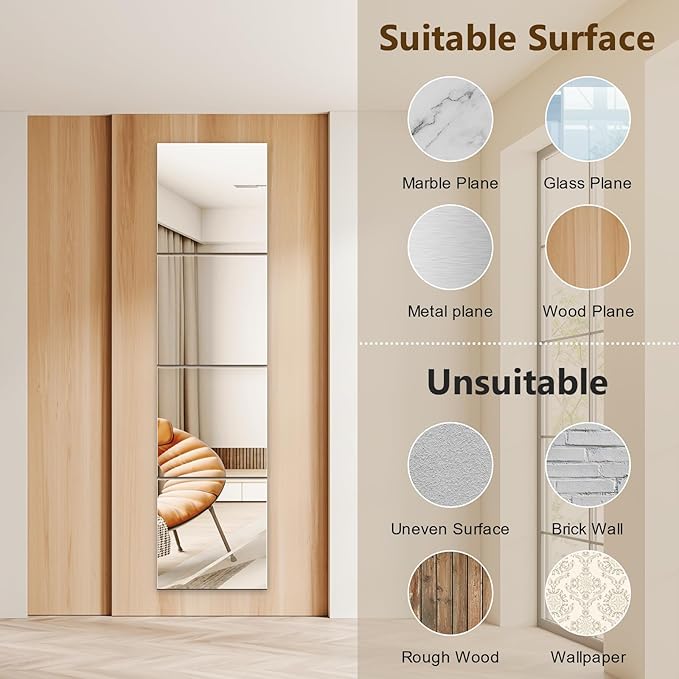 Full Length Mirror Tiles, 12x12 Inch Unbreakable Acrylic Squares