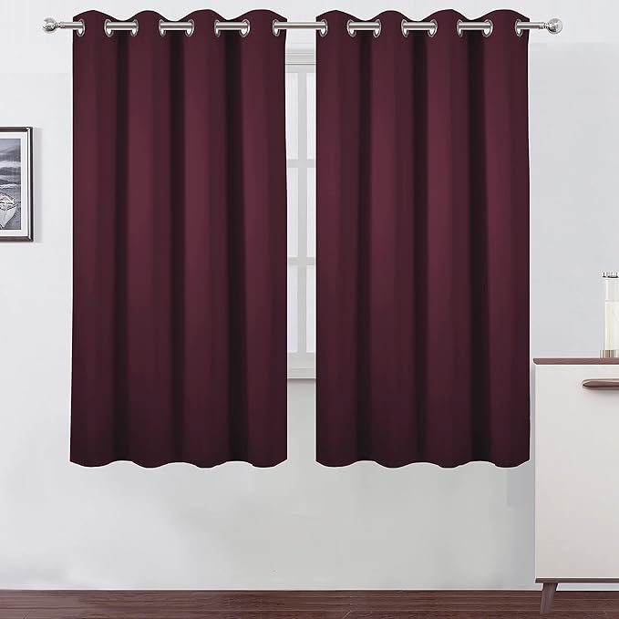 LEMOMO Burgundy Red Blackout Curtains 52 x 63 Inch Length/Set of 2 Curtain