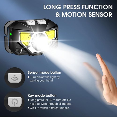 LHKNL Headlamp Flashlight - Ultra-Light Rechargeable LED with White & Red Light | 2-Pack Waterproof Motion Sensor for Camping, Hiking & Fishing