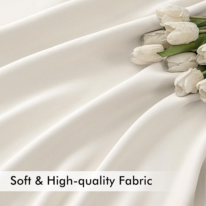 MIULEE Ivory Back Tab Blackout Curtains 108 Inch Long 2 Panels Set