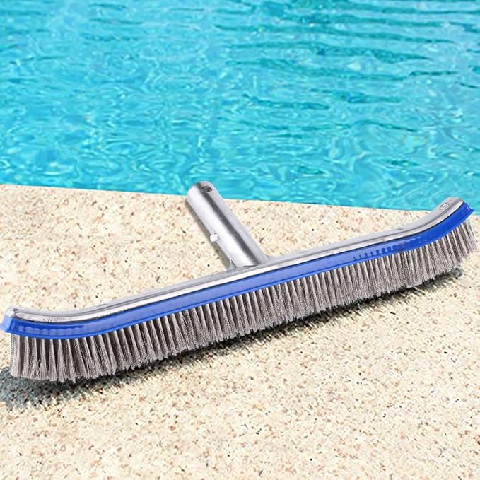 Heavy Duty Aluminum Pool Brush for Inground Pools - Nylon Wall & Corner Scrub Brush with Ergonomic Handle | Pool Cleaning Tool for Steps, Walls & Decks
