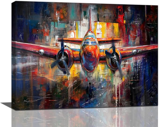 Airplane Wall Art, Graffiti Plane Pictures Wall Decor, Banksy Aviation Canvas Prints Painting, Framed Artwork for Boy Room Bathroom Living Room Bedroom Office Dining Room 24"X20"
