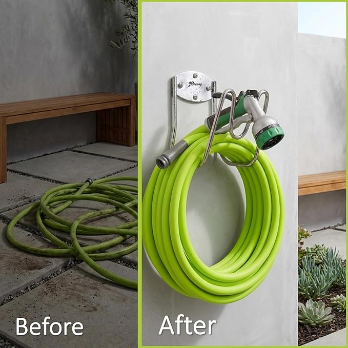 JBscoop Stainless Steel Garden Hose Holder Wall Mount – Silver SUS304 Hose Hanger for Indoor & Outdoor Use