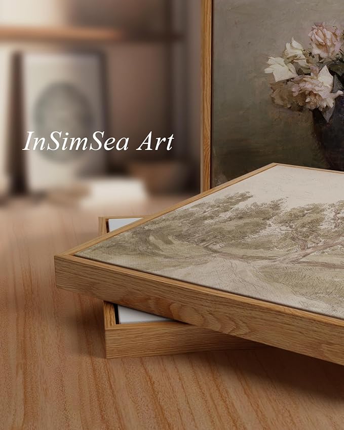InSimSea Framed Canvas Prints Vintage Decor, Rustic Antique Classic Forest Landscape Paintings Wall Art, Large Countryside Farmhouse Hanging Wall Decor for Living Room Bedroom Study, 24x36inch