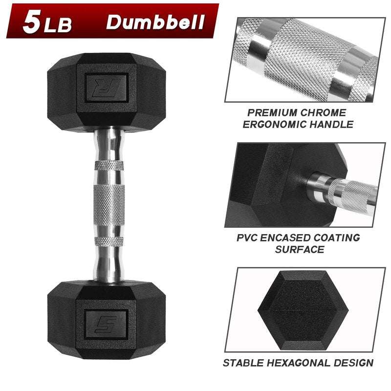 Ritfit 5-650 LBS PVC Encased Hex Dumbbell Sets with Optional Rack for Home Gym, Hand weight with Chrome Handle for Strength Training,Workouts