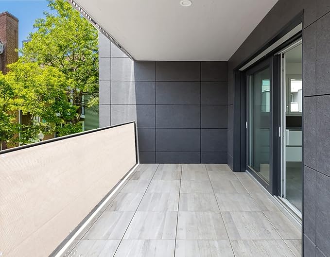 Alion Home© HDPE Privacy Screen Mesh for Pool, Patio, Deck, Balcony, Railing, Fence. No Black Trim. (3' x 16', Banha Beige)