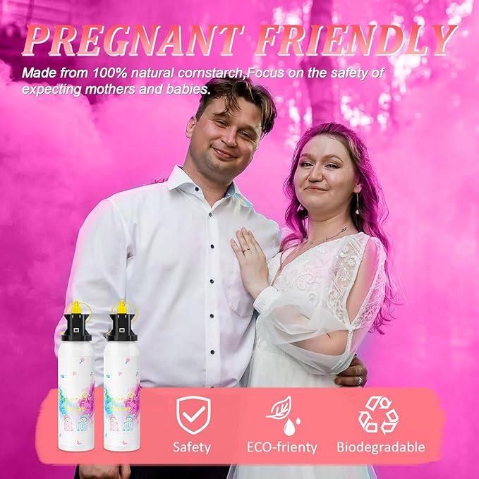 SRG Large Gender Reveal Fire Extinguisher Color Blaster | 2 Packs Baby Girl Pink Gender Reveal Extinguisher | Pink Smoke for Gender Reveal Party & Ideas | Long Lasting（Pink）
