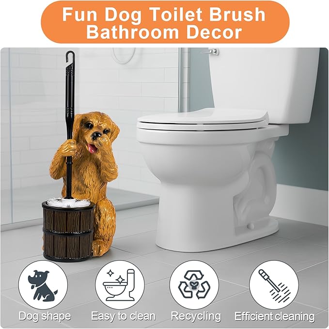 Toilet Brush Holder Set for Bathroom Super Cute Dog Base Solidly Toilet Bowl Brush and Holder Flexible and Durable Style Stylish Toilet Cleaner Brush Saving Storage Space Toilet Brushes for Bathroom