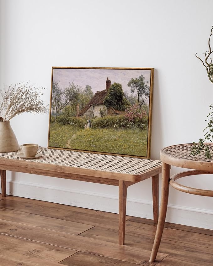 InSimSea Framed Canvas Wall Art Vintage Decor, Old Cottages Countryside Large Canvas Wall Art, Rustic Farmhouse Hanging Wall Decor for Bedroom Living Room Bathroom, 20"x30"