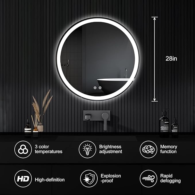 Sweetcrispy 36-Inch Round LED Bathroom Backlit Mirror