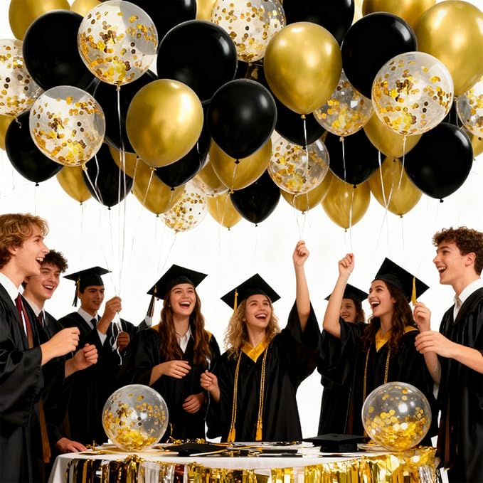 JOJO FLY 50 Pcs 12 Inches Black and Gold Balloons, Gold Confetti Balloons, Retirement, Birthday Party Decorations, New Years Eve Decorations, Graduation Party Supplies
