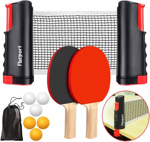 FBSPORT Ping Pong Paddle Set - Portable Table Tennis with Retractable Net, Rackets, Balls & Carry Bag