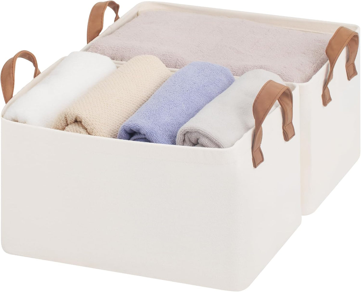 StorageWorks Storage Bins, Fabric Storage Bins for Shelves, Storage Baskets with Metal Frame, Closet Baskets and Bins with Handles, Natural Color, 2-Pack