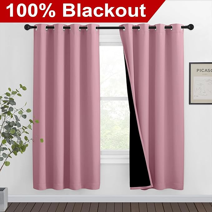 NICETOWN Crystal Pink Full Shade Curtain Panels, Pair of Thermal Insulated &