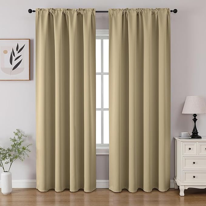 CUCRAF Beige Blackout Curtains 96 inch Length 2 Panels Set, Rod Pocket Room