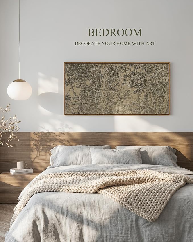 InSimSea Extra Large Framed Vintage Wall Art, Living Room Country Farmhouse Decor, Rustic Forest Sketch Landscape Canvas Prints, Retro Trees Long Picture for Bedroom Above of Bed, 20x40inch