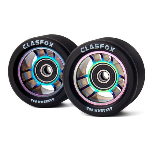CLAS FOX 95A Speed/Derby Wheels Aluminum Roller Skate Wheels Indoor Roller Replacement Wheel (Set of 8)(Black PU Rainbow Core）