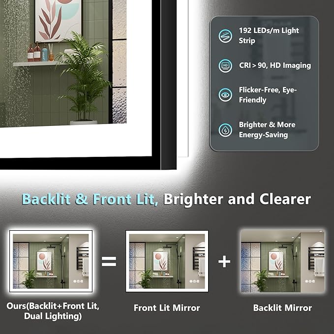 44x32 Black Framed LED Bathroom Mirror