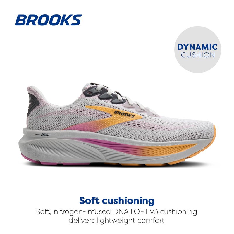 Brooks Women’s Ghost 17 Neutral Running Shoe - Oyster/Apricot/Pink - 5.5 Medium