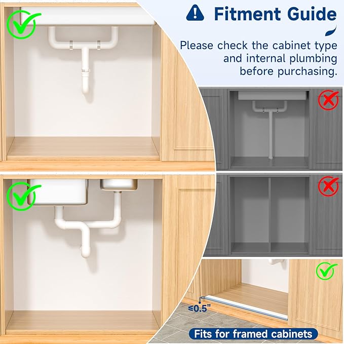 Insputer Upgrade 2 Tier Under Sink Organizer with 3 Slide Rails, Metal Under Cabinet Storage Expandable 15"-25" W & Height Adjustable, Thickened Pull Out Shelf for Bathroom, Kitchen, Laundry, Pantry