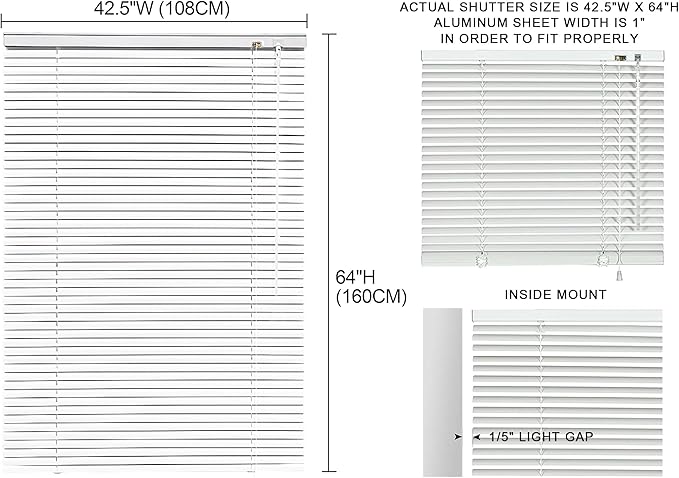 YIIBAII Mini Blinds Suitable for 43" W x 64" H Windows 1" Aluminum Horizontal