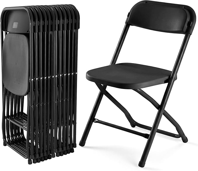 DUMOS Folding Chairs Sets of 12, 330lbs Plastic Stackable Portable Patio Dining Sets, Fold Up for Indoor Outdoor, Camping, Garden, Party, Meeting, Weeding, Black