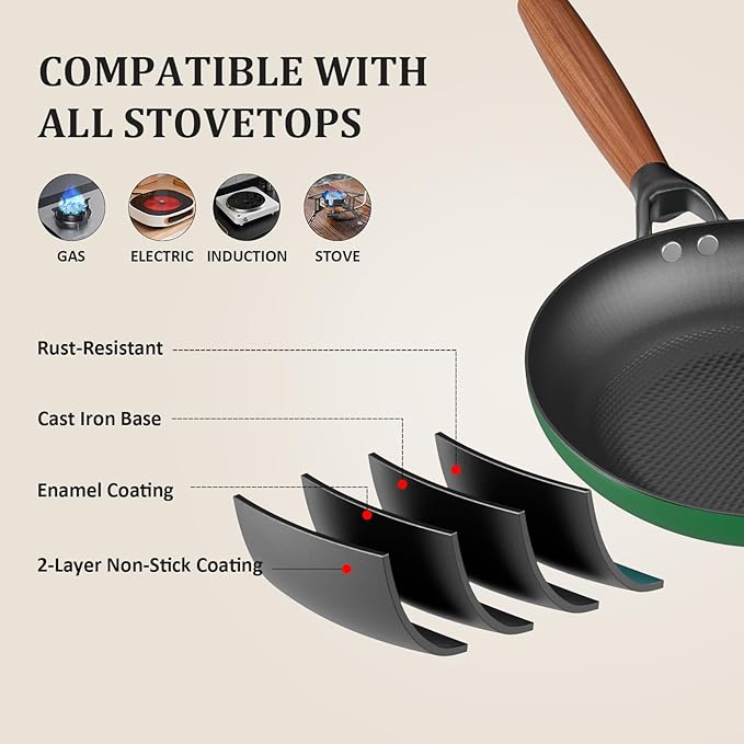 YUTANN Nonstick Frying Pan Set, 8" 10" 12" Ceramic Frying Pans, Pre-seasoned Cast Iron Pan Cookware Set with Removable Handle, Dishwasher Safe, Free of PFAS & PFOA, Compatible with All Stovetops