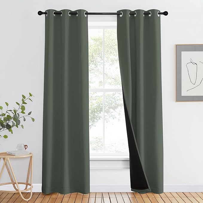 NICETOWN 100% Blackout Curtains 80" Long, Pair of Energy Smart & Noise Blocking