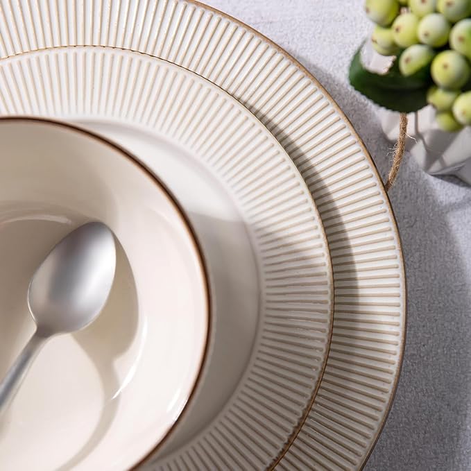 GBHOME Ceramic Dinnerware Sets, 24 pcs Embossed Elegant Stoneware Plates and Bowls Sets, Housewarming Wedding Gift | Dishwasher & Microwave Safe | Dishes Set Service for 8