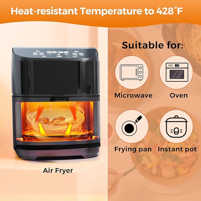 Air Fryer Liners Disposable - 150Pcs 6.5In Round Parchment Paper for Air Fryer Non-Stick Airfryer Basket Liners for Steamer Microwave Oven